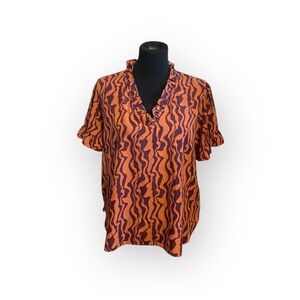 Retro Blouse with Trim and Flowy Sleeves